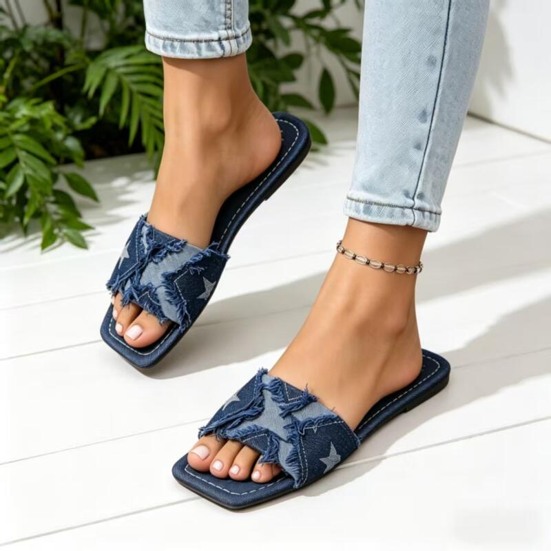 Sewing Custom - Y2K Denim Strap Flat Heel Sandals