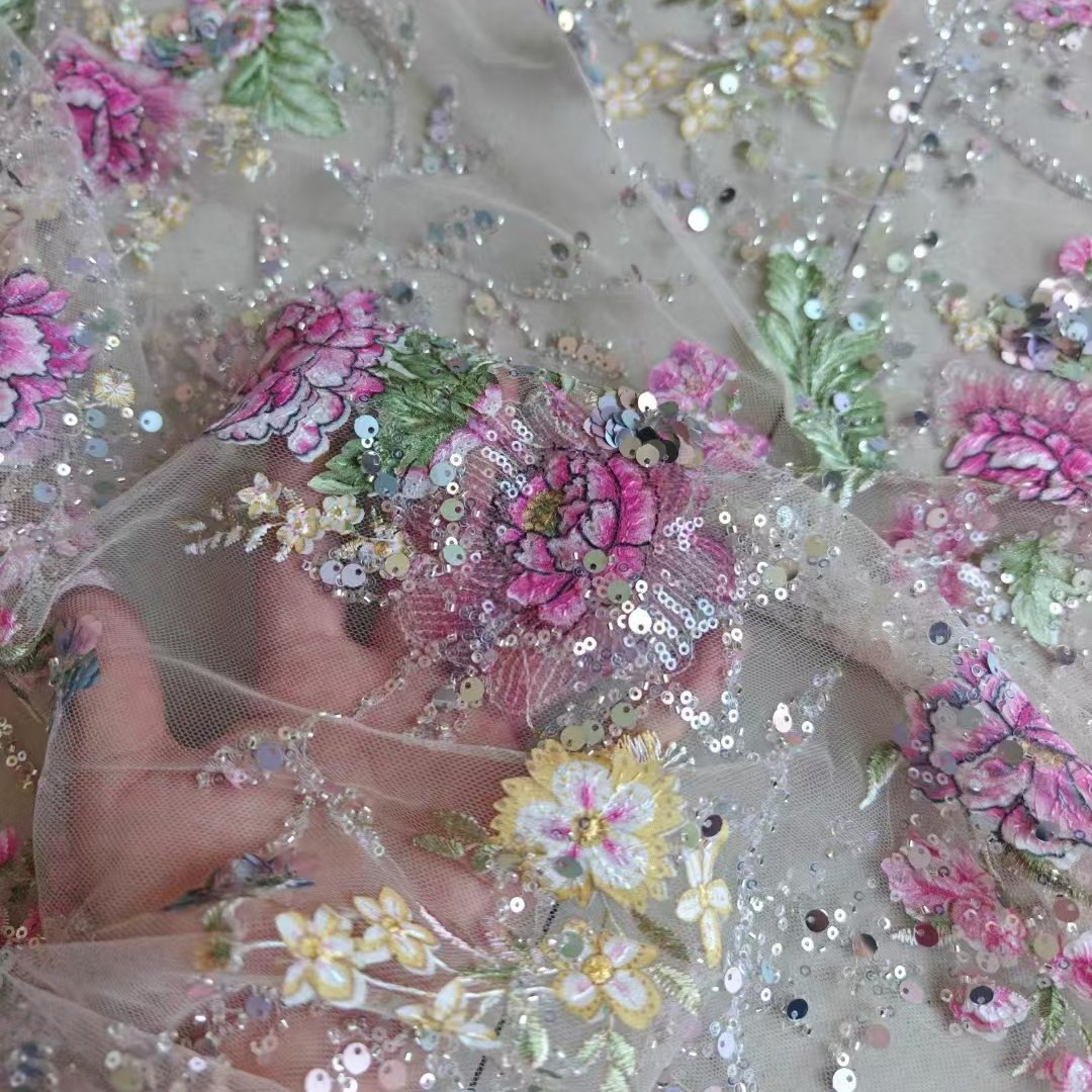 Sewing Textiles - 1M 120Cm Wide Luxury Beaded Lace