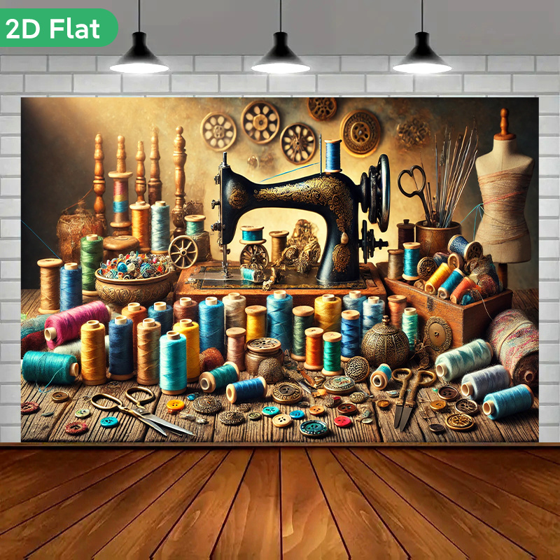 Sewing Textile Art - Vintage Retro Sewing Atelier Wall Tapestry
