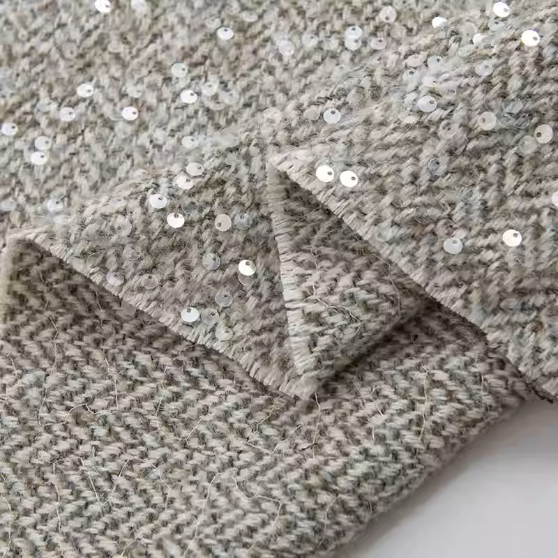 Sewing Tweed Fabric - Light Grey With Sequin Yarn-Dyed Braided