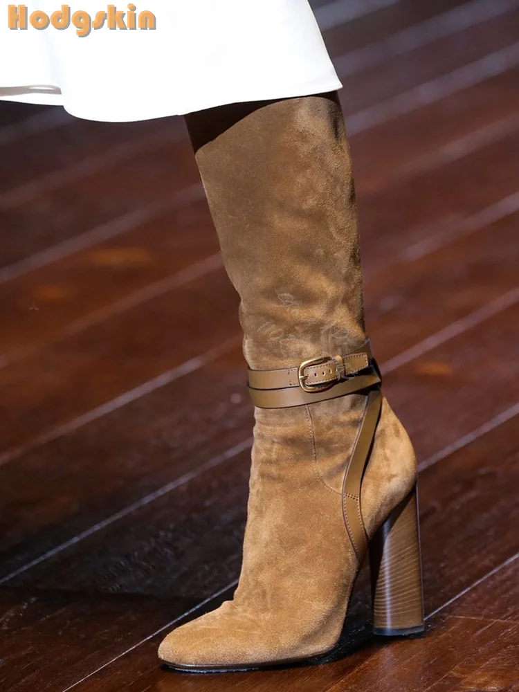 Retro Buckle Straps Boots Sued - đánh giá và giá Sewing Zipper