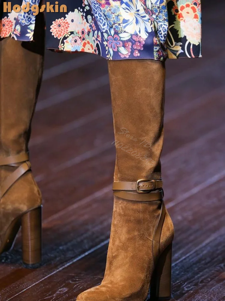 Retro Buckle Straps Boots Sued - đánh giá và giá Sewing Zipper