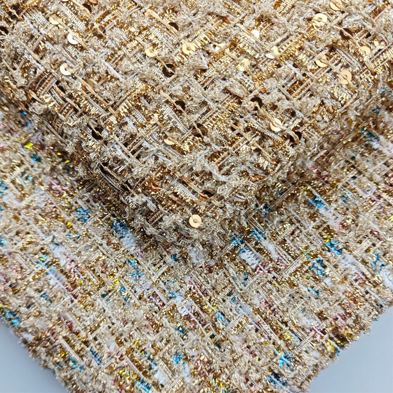 Gold Wire and Sequin Yarn-Dyed - đánh giá và giá Sewing Tweed Fabric