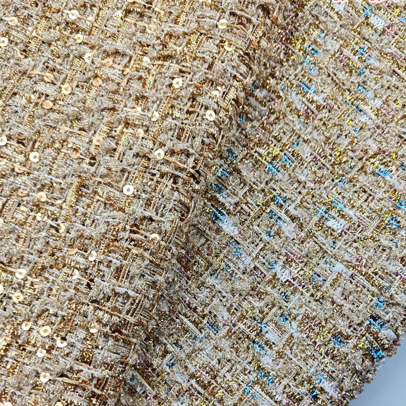Gold Wire and Sequin Yarn-Dyed - đánh giá và giá Sewing Tweed Fabric