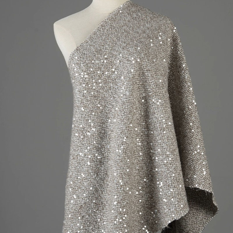 Light Grey With Sequin Yarn-Dy - đánh giá và giá Sewing Tweed Fabric